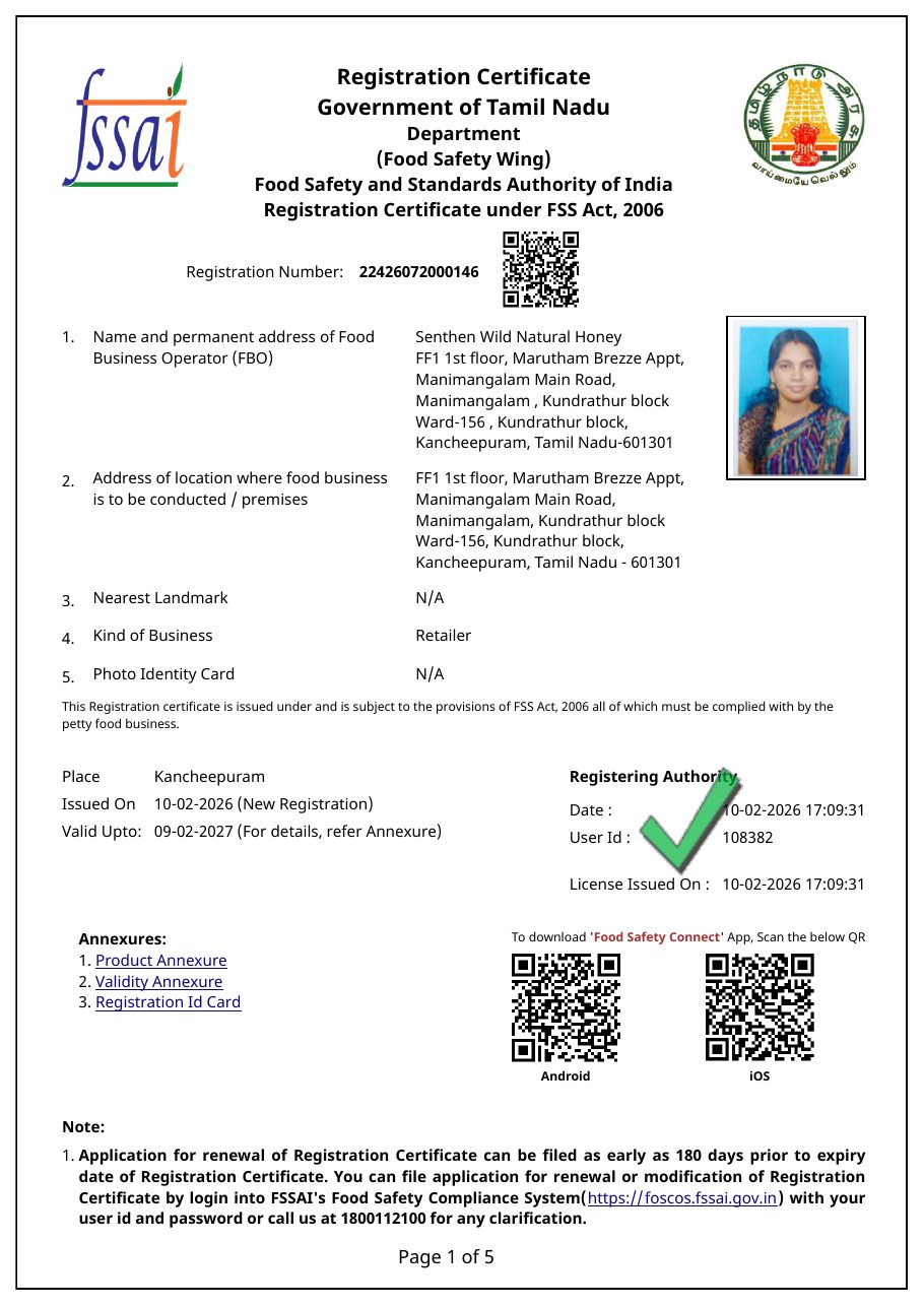 FSSAI registration certificate number 22426072000146